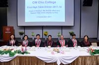 Ms HUI (middle), Prof CHAN (third from right), Mrs Chan (first from right) and College Fellows at the head table